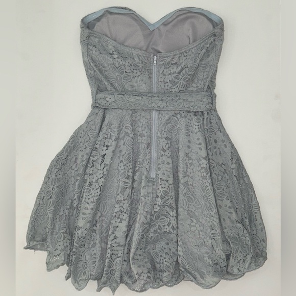 Women’s Pale Blue Lace Strapless Mini Dress w/ Waist Tie - Picture 4 of 6